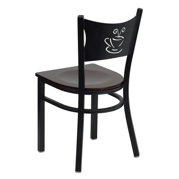 English Elm HERCULES Stylish Coffee Back Metal Restaurant Chair - Durable, Comfortable, and Perfect for Any Space Mahogany Wood Seat/Black Metal Frame XU-DG-60099-COF-MAHW-GG