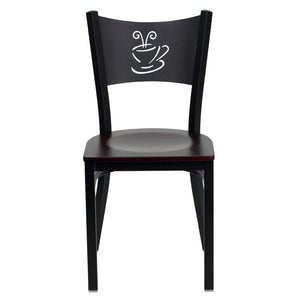 English Elm HERCULES Stylish Coffee Back Metal Restaurant Chair - Durable, Comfortable, and Perfect for Any Space Mahogany Wood Seat/Black Metal Frame XU-DG-60099-COF-MAHW-GG