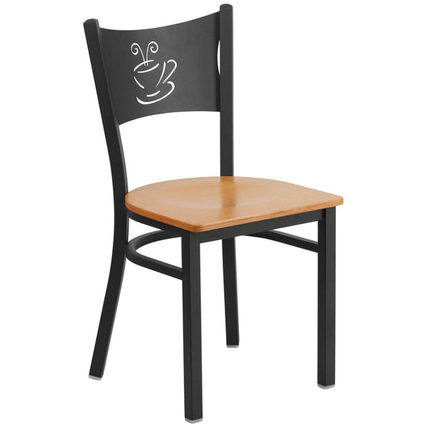 English Elm HERCULES Stylish Coffee Back Metal Restaurant Chair - Durable, Comfortable, and Perfect for Any Space Natural Wood Seat/Black Metal Frame XU-DG-60099-COF-NATW-GG