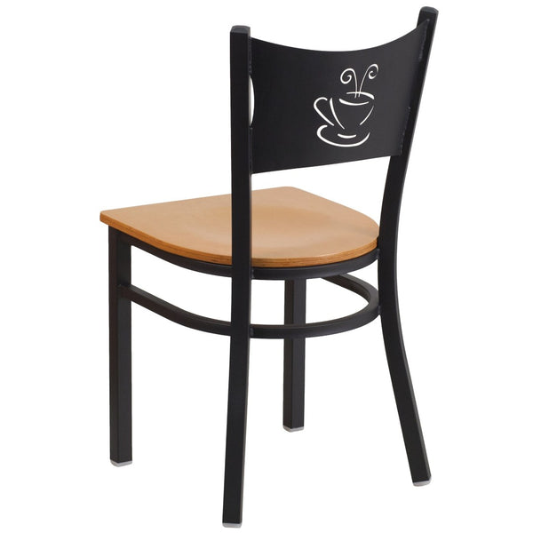 English Elm HERCULES Stylish Coffee Back Metal Restaurant Chair - Durable, Comfortable, and Perfect for Any Space Natural Wood Seat/Black Metal Frame XU-DG-60099-COF-NATW-GG
