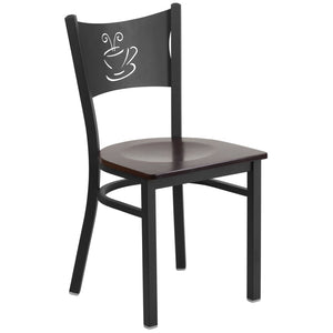 English Elm HERCULES Stylish Coffee Back Metal Restaurant Chair - Durable, Comfortable, and Perfect for Any Space Walnut Wood Seat/Black Metal Frame XU-DG-60099-COF-WALW-GG