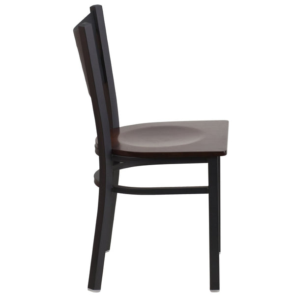 English Elm HERCULES Stylish Coffee Back Metal Restaurant Chair - Durable, Comfortable, and Perfect for Any Space Walnut Wood Seat/Black Metal Frame XU-DG-60099-COF-WALW-GG