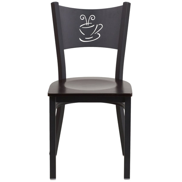English Elm HERCULES Stylish Coffee Back Metal Restaurant Chair - Durable, Comfortable, and Perfect for Any Space Walnut Wood Seat/Black Metal Frame XU-DG-60099-COF-WALW-GG