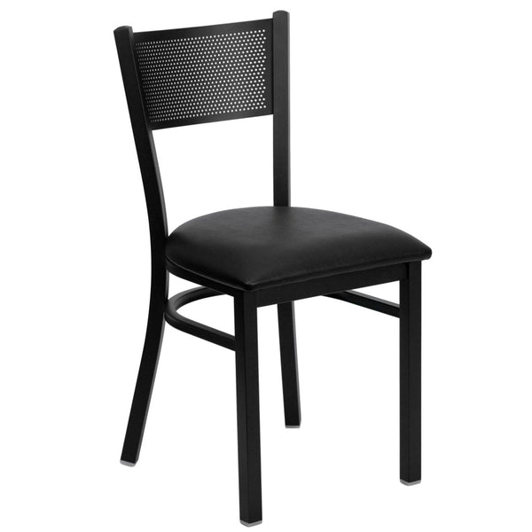 English Elm HERCULES Metal Restaurant Chair with Padded Seat and Grid Back for Comfort in High-Traffic Areas Black Vinyl Seat/Black Metal Frame XU-DG-60115-GRD-BLKV-GG