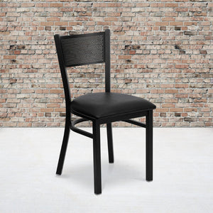 English Elm HERCULES Metal Restaurant Chair with Padded Seat and Grid Back for Comfort in High-Traffic Areas Black Vinyl Seat/Black Metal Frame XU-DG-60115-GRD-BLKV-GG