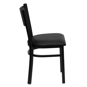 English Elm HERCULES Metal Restaurant Chair with Padded Seat and Grid Back for Comfort in High-Traffic Areas Black Vinyl Seat/Black Metal Frame XU-DG-60115-GRD-BLKV-GG