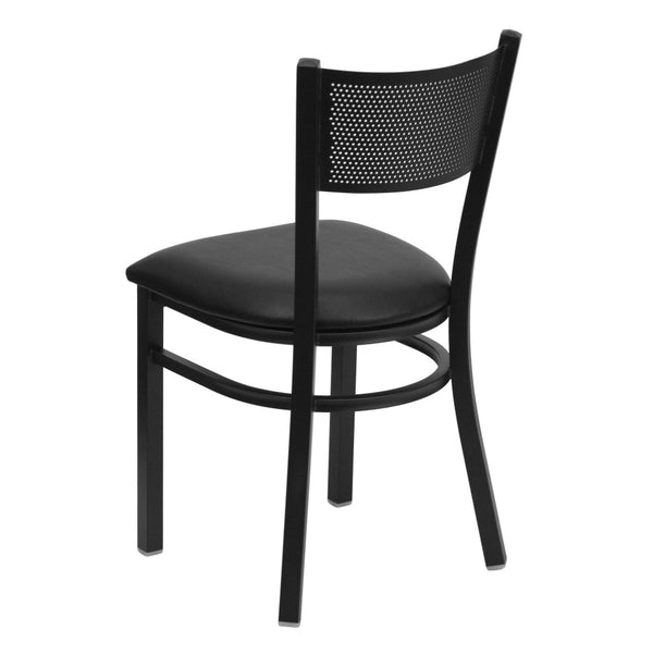 English Elm HERCULES Metal Restaurant Chair with Padded Seat and Grid Back for Comfort in High-Traffic Areas Black Vinyl Seat/Black Metal Frame XU-DG-60115-GRD-BLKV-GG