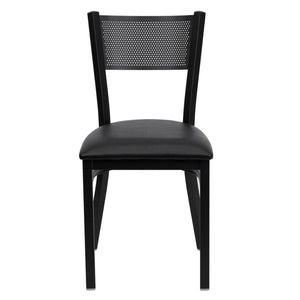 English Elm HERCULES Metal Restaurant Chair with Padded Seat and Grid Back for Comfort in High-Traffic Areas Black Vinyl Seat/Black Metal Frame XU-DG-60115-GRD-BLKV-GG