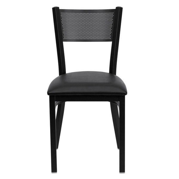 English Elm HERCULES Metal Restaurant Chair with Padded Seat and Grid Back for Comfort in High-Traffic Areas Black Vinyl Seat/Black Metal Frame XU-DG-60115-GRD-BLKV-GG