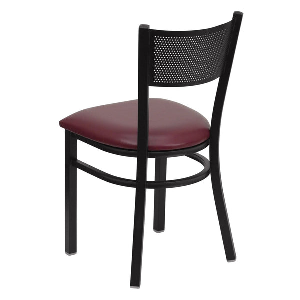 English Elm HERCULES Metal Restaurant Chair with Padded Seat and Grid Back for Comfort in High-Traffic Areas Burgundy Vinyl Seat/Black Metal Frame XU-DG-60115-GRD-BURV-GG