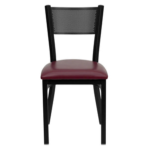 English Elm HERCULES Metal Restaurant Chair with Padded Seat and Grid Back for Comfort in High-Traffic Areas Burgundy Vinyl Seat/Black Metal Frame XU-DG-60115-GRD-BURV-GG