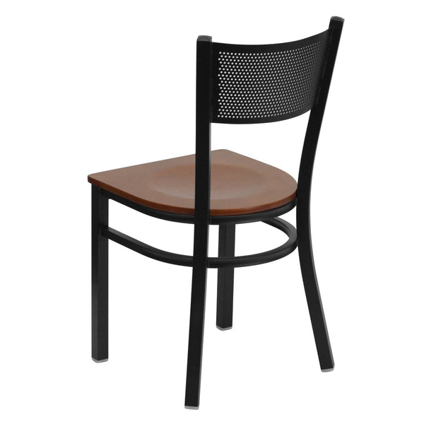 English Elm HERCULES Metal Restaurant Chair with Padded Seat and Grid Back for Comfort in High-Traffic Areas Cherry Wood Seat/Black Metal Frame XU-DG-60115-GRD-CHYW-GG