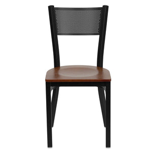 English Elm HERCULES Metal Restaurant Chair with Padded Seat and Grid Back for Comfort in High-Traffic Areas Cherry Wood Seat/Black Metal Frame XU-DG-60115-GRD-CHYW-GG