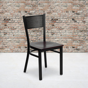 English Elm HERCULES Metal Restaurant Chair with Padded Seat and Grid Back for Comfort in High-Traffic Areas Mahogany Wood Seat/Black Metal Frame XU-DG-60115-GRD-MAHW-GG
