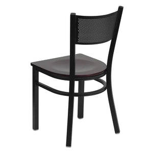 English Elm HERCULES Metal Restaurant Chair with Padded Seat and Grid Back for Comfort in High-Traffic Areas Mahogany Wood Seat/Black Metal Frame XU-DG-60115-GRD-MAHW-GG
