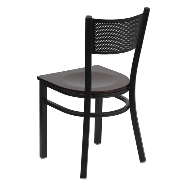 English Elm HERCULES Metal Restaurant Chair with Padded Seat and Grid Back for Comfort in High-Traffic Areas Mahogany Wood Seat/Black Metal Frame XU-DG-60115-GRD-MAHW-GG
