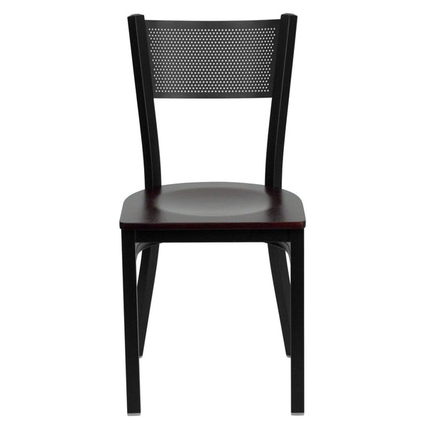 English Elm HERCULES Metal Restaurant Chair with Padded Seat and Grid Back for Comfort in High-Traffic Areas Mahogany Wood Seat/Black Metal Frame XU-DG-60115-GRD-MAHW-GG