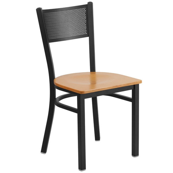 English Elm HERCULES Metal Restaurant Chair with Padded Seat and Grid Back for Comfort in High-Traffic Areas Natural Wood Seat/Black Metal Frame XU-DG-60115-GRD-NATW-GG