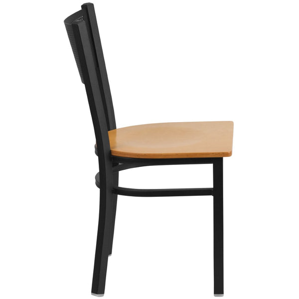 English Elm HERCULES Metal Restaurant Chair with Padded Seat and Grid Back for Comfort in High-Traffic Areas Natural Wood Seat/Black Metal Frame XU-DG-60115-GRD-NATW-GG