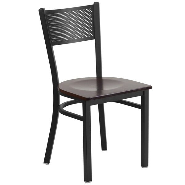 English Elm HERCULES Metal Restaurant Chair with Padded Seat and Grid Back for Comfort in High-Traffic Areas Walnut Wood Seat/Black Metal Frame XU-DG-60115-GRD-WALW-GG