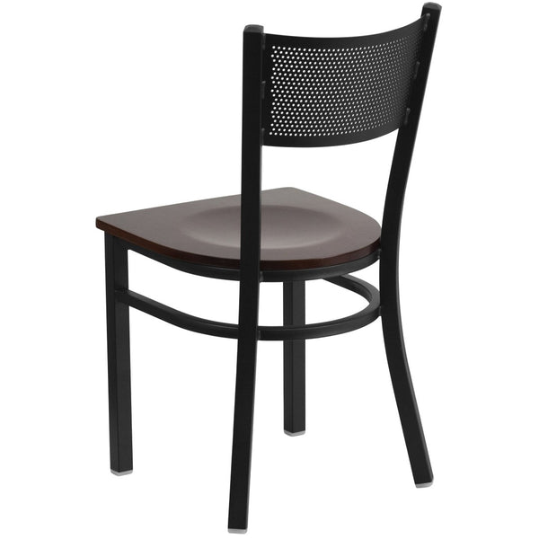 English Elm HERCULES Metal Restaurant Chair with Padded Seat and Grid Back for Comfort in High-Traffic Areas Walnut Wood Seat/Black Metal Frame XU-DG-60115-GRD-WALW-GG