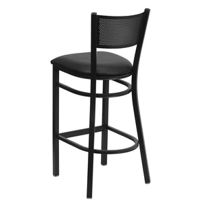 English Elm HERCULES Heavy-Duty Metal Barstool with Comfortable Padded Seat and Supportive Grid Back Design Black Vinyl Seat/Black Metal Frame XU-DG-60116-GRD-BAR-BLKV-GG