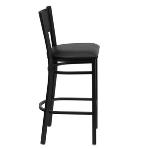 English Elm HERCULES Heavy-Duty Metal Barstool with Comfortable Padded Seat and Supportive Grid Back Design Black Vinyl Seat/Black Metal Frame XU-DG-60116-GRD-BAR-BLKV-GG
