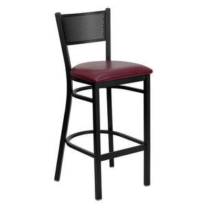 English Elm HERCULES Heavy-Duty Metal Barstool with Comfortable Padded Seat and Supportive Grid Back Design Burgundy Vinyl Seat/Black Metal Frame XU-DG-60116-GRD-BAR-BURV-GG