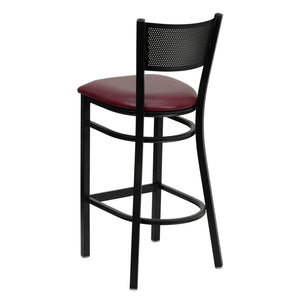 English Elm HERCULES Heavy-Duty Metal Barstool with Comfortable Padded Seat and Supportive Grid Back Design Burgundy Vinyl Seat/Black Metal Frame XU-DG-60116-GRD-BAR-BURV-GG