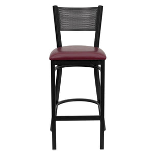 English Elm HERCULES Heavy-Duty Metal Barstool with Comfortable Padded Seat and Supportive Grid Back Design Burgundy Vinyl Seat/Black Metal Frame XU-DG-60116-GRD-BAR-BURV-GG