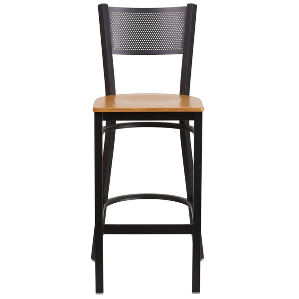 English Elm HERCULES Heavy-Duty Metal Barstool with Comfortable Padded Seat and Supportive Grid Back Design Natural Wood Seat/Black Metal Frame XU-DG-60116-GRD-BAR-NATW-GG