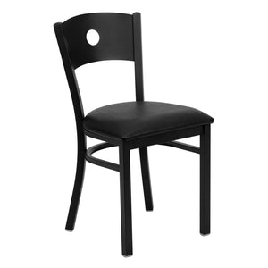 English Elm HERCULES Series Durable Circle Back Metal Dining Chair - Modern Design for Restaurants & Homes Black Vinyl Seat/Black Metal Frame XU-DG-60119-CIR-BLKV-GG
