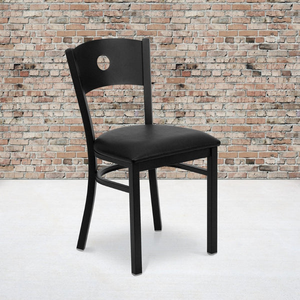 English Elm HERCULES Series Durable Circle Back Metal Dining Chair - Modern Design for Restaurants & Homes Black Vinyl Seat/Black Metal Frame XU-DG-60119-CIR-BLKV-GG
