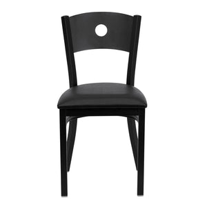 English Elm HERCULES Series Durable Circle Back Metal Dining Chair - Modern Design for Restaurants & Homes Black Vinyl Seat/Black Metal Frame XU-DG-60119-CIR-BLKV-GG