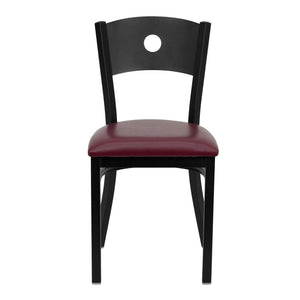 English Elm HERCULES Series Durable Circle Back Metal Dining Chair - Modern Design for Restaurants & Homes Burgundy Vinyl Seat/Black Metal Frame XU-DG-60119-CIR-BURV-GG