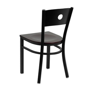 English Elm HERCULES Series Durable Circle Back Metal Dining Chair - Modern Design for Restaurants & Homes Mahogany Wood Seat/Black Metal Frame XU-DG-60119-CIR-MAHW-GG