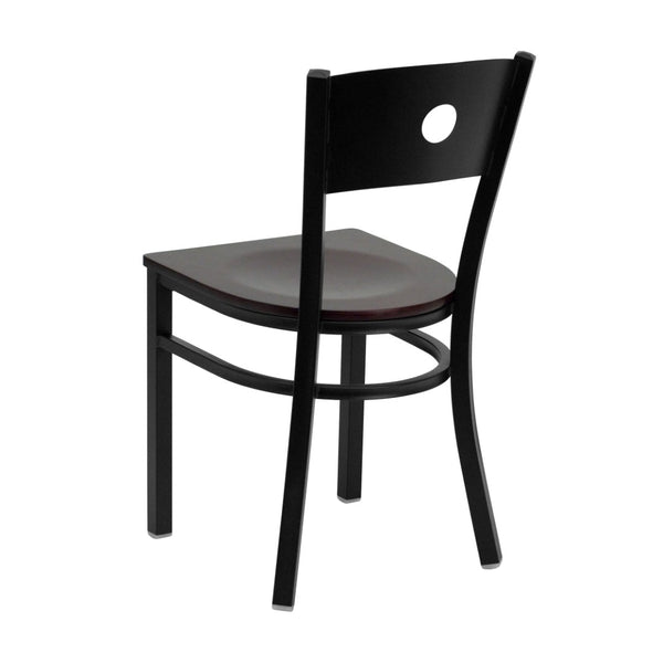 English Elm HERCULES Series Durable Circle Back Metal Dining Chair - Modern Design for Restaurants & Homes Mahogany Wood Seat/Black Metal Frame XU-DG-60119-CIR-MAHW-GG