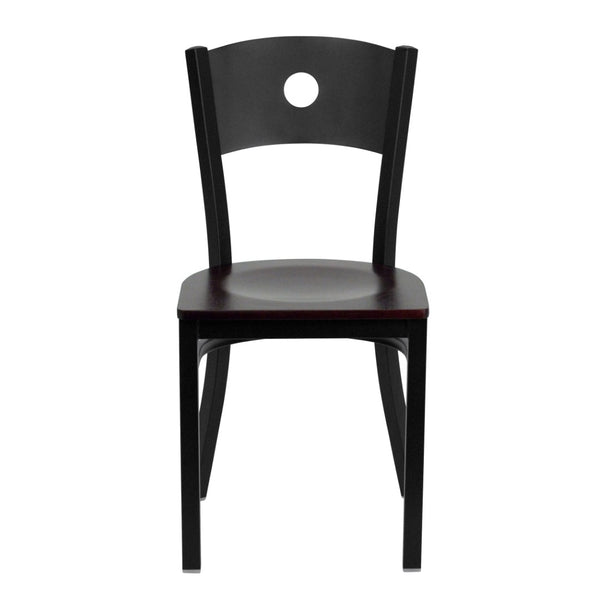 English Elm HERCULES Series Durable Circle Back Metal Dining Chair - Modern Design for Restaurants & Homes Mahogany Wood Seat/Black Metal Frame XU-DG-60119-CIR-MAHW-GG