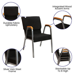English Elm HERCULES 21"W Stacking Armchair for Churches & Events - Durable, Comfortable, and Space-Saving Design Black Fabric/Silver Vein Frame XU-DG-60156-BK-GG