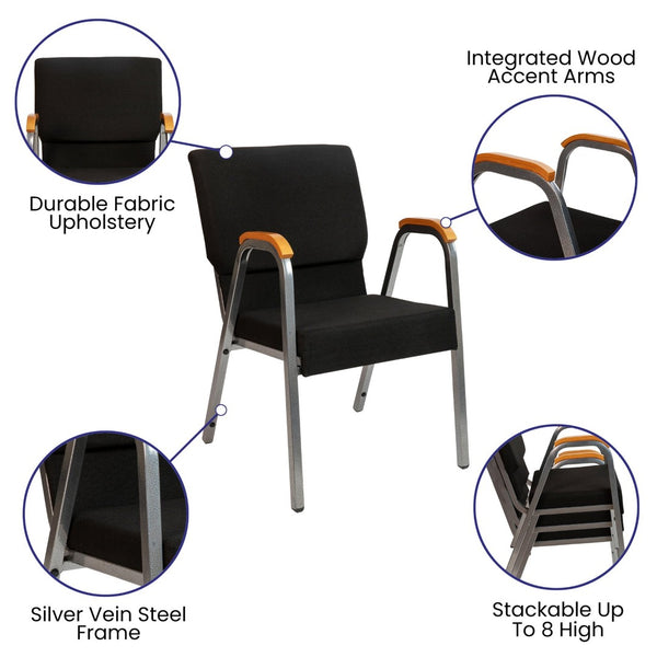 English Elm HERCULES 21"W Stacking Armchair for Churches & Events - Durable, Comfortable, and Space-Saving Design Black Fabric/Silver Vein Frame XU-DG-60156-BK-GG