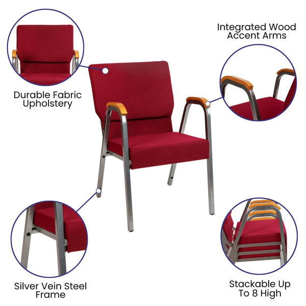English Elm HERCULES 21"W Stacking Armchair for Churches & Events - Durable, Comfortable, and Space-Saving Design Burgundy Fabric/Silver Vein Frame XU-DG-60156-BUR-GG
