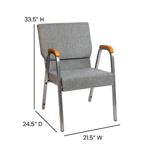 English Elm HERCULES 21"W Stacking Armchair for Churches & Events - Durable, Comfortable, and Space-Saving Design Gray Fabric/Silver Vein Frame XU-DG-60156-GY-GG