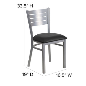 English Elm HERCULES Series Durable Metal Restaurant Chair with Slat Back Design for Modern Dining Spaces Black Vinyl Seat/Silver Frame XU-DG-60401-BLKV-GG