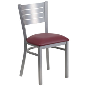 English Elm HERCULES Series Durable Metal Restaurant Chair with Slat Back Design for Modern Dining Spaces Burgundy Vinyl Seat/Silver Frame XU-DG-60401-BURV-GG