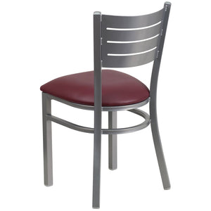 English Elm HERCULES Series Durable Metal Restaurant Chair with Slat Back Design for Modern Dining Spaces Burgundy Vinyl Seat/Silver Frame XU-DG-60401-BURV-GG