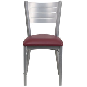 English Elm HERCULES Series Durable Metal Restaurant Chair with Slat Back Design for Modern Dining Spaces Burgundy Vinyl Seat/Silver Frame XU-DG-60401-BURV-GG