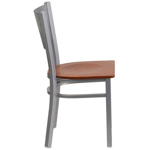 English Elm HERCULES Series Durable Metal Restaurant Chair with Slat Back Design for Modern Dining Spaces Cherry Wood Seat/Silver Frame XU-DG-60401-CHYW-GG