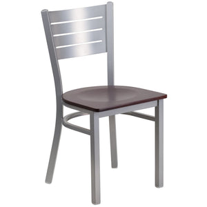 English Elm HERCULES Series Durable Metal Restaurant Chair with Slat Back Design for Modern Dining Spaces Mahogany Wood Seat/Silver Frame XU-DG-60401-MAHW-GG