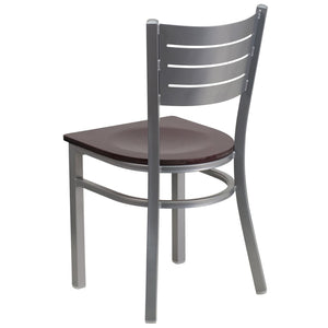 English Elm HERCULES Series Durable Metal Restaurant Chair with Slat Back Design for Modern Dining Spaces Mahogany Wood Seat/Silver Frame XU-DG-60401-MAHW-GG