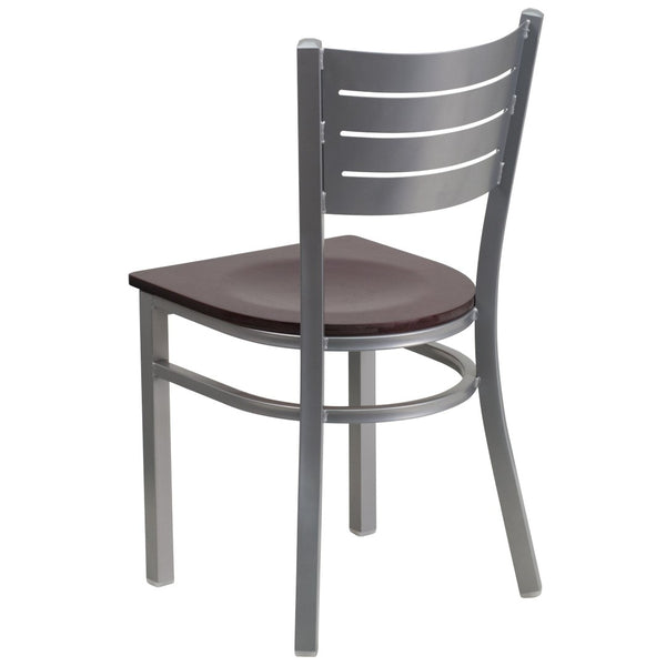 English Elm HERCULES Series Durable Metal Restaurant Chair with Slat Back Design for Modern Dining Spaces Mahogany Wood Seat/Silver Frame XU-DG-60401-MAHW-GG
